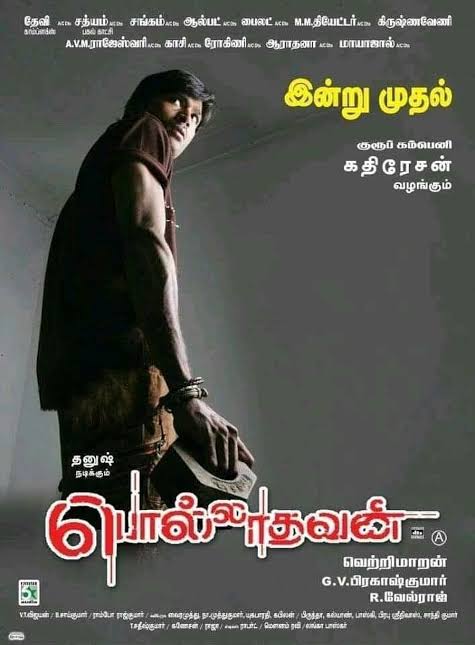 Vetrimaran முதல் movie Polladhavan poster