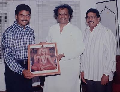 Malaysia Vasudevan with his son Yugendran and Rajinikanth